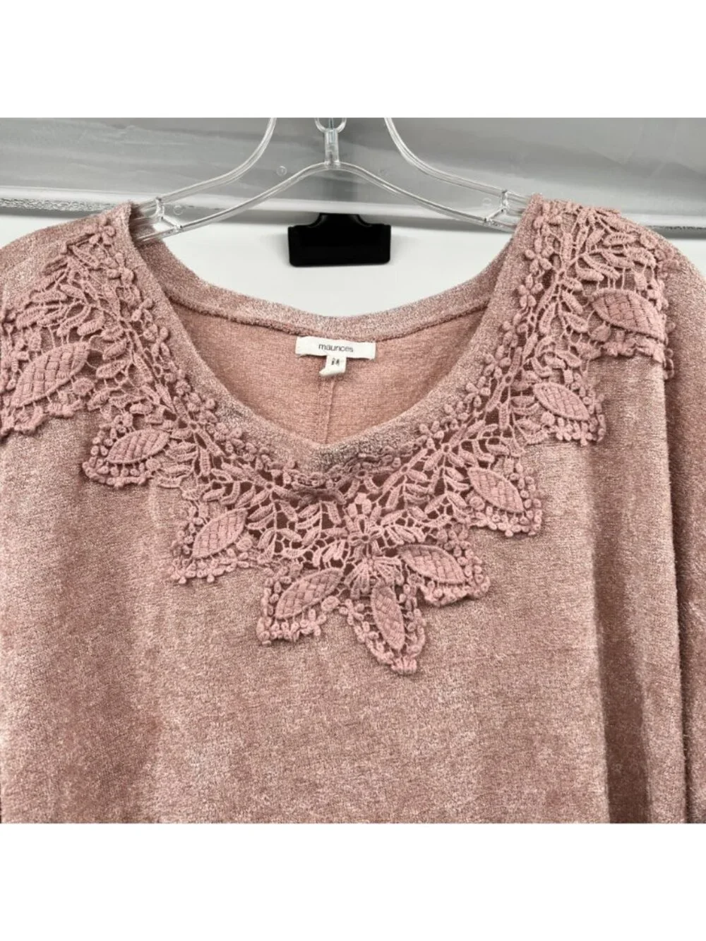 Maurices Womens Pink/Silver Glitter Sweater Embroidered Size 2X